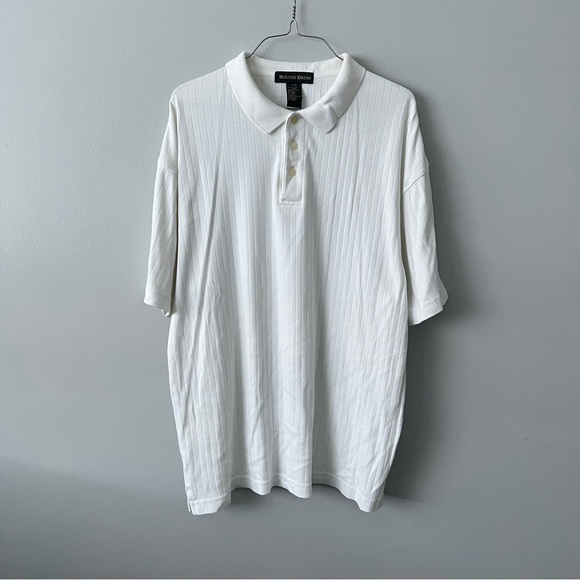 Rough Dress Plain White Ribbed Polo Shirt - Large - Picture 1 of 11
